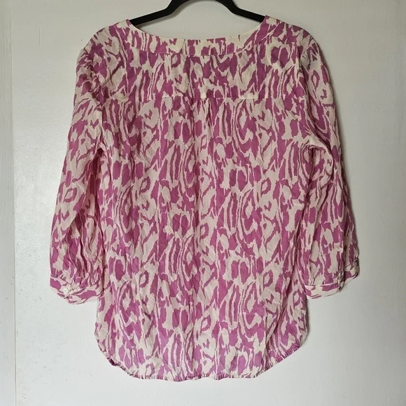 Ellie Kai silk pink loose fit 3/4 sleeves abstract print blouse Size 10 - Picture 2 of 6